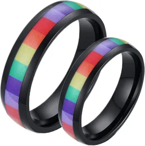 Wedding Rings Engraved Couple Rings Women and Men,Stainless Steel Eternity Ring 6MM Black Ring with LGBT Wedding Rings Couple