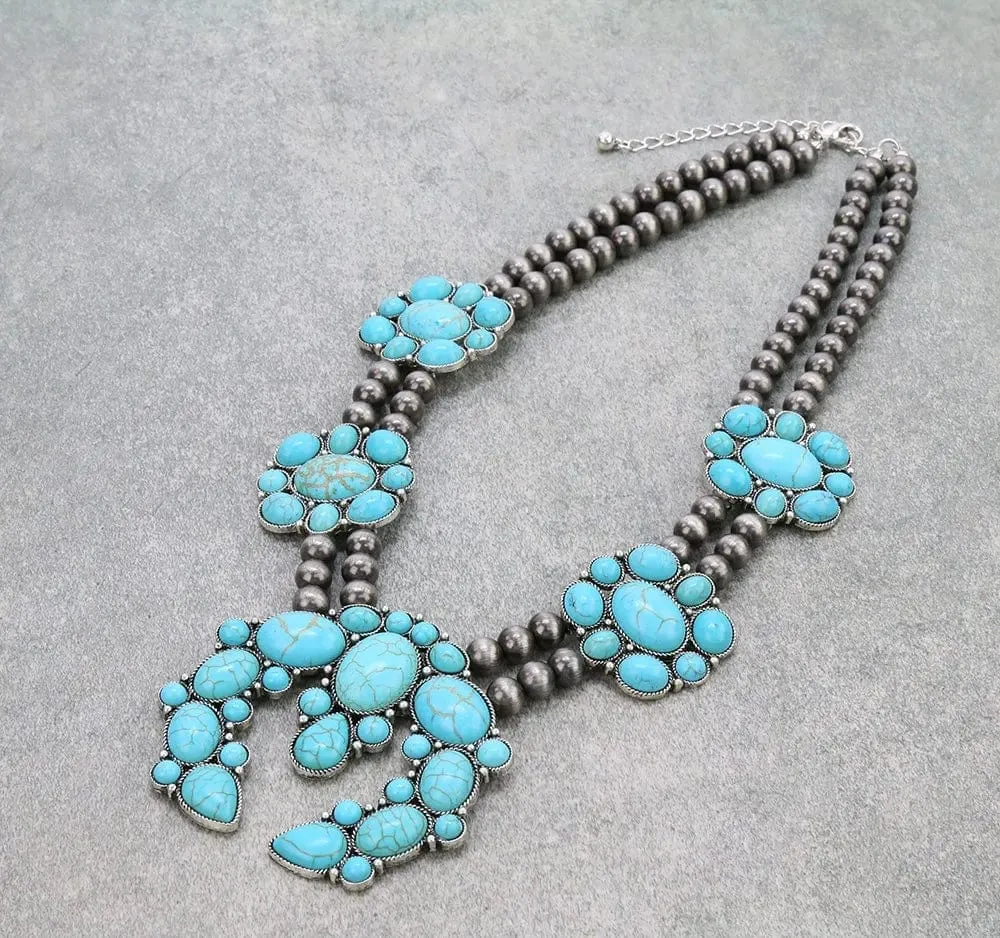 Western Large turquoise unique SQUASH NECKLACE