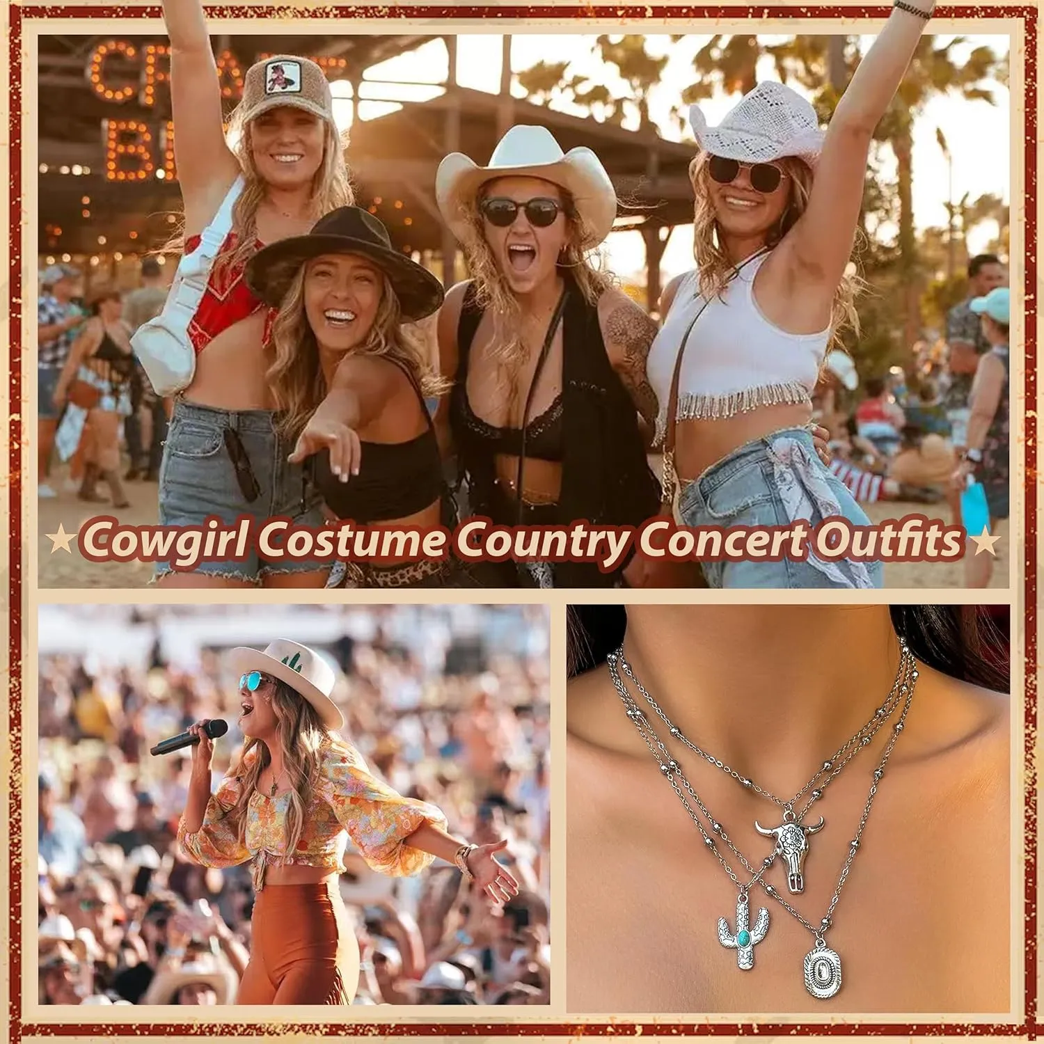 Western Necklaces for Women Charm Necklace Western Outfit for Women Cowboy Cowgirl Boots Hats Charms Country Concert Outfits