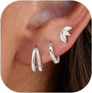 WFYOU Gold Hoop Earrings for Women Trendy 925 Sterling Silver Stud Earrings Set Hypoallergenic 14k Gold Earrings for Women Earring Stacks Dainty Huggie Small Hoop Cartilage Earrings for Women Jewelry