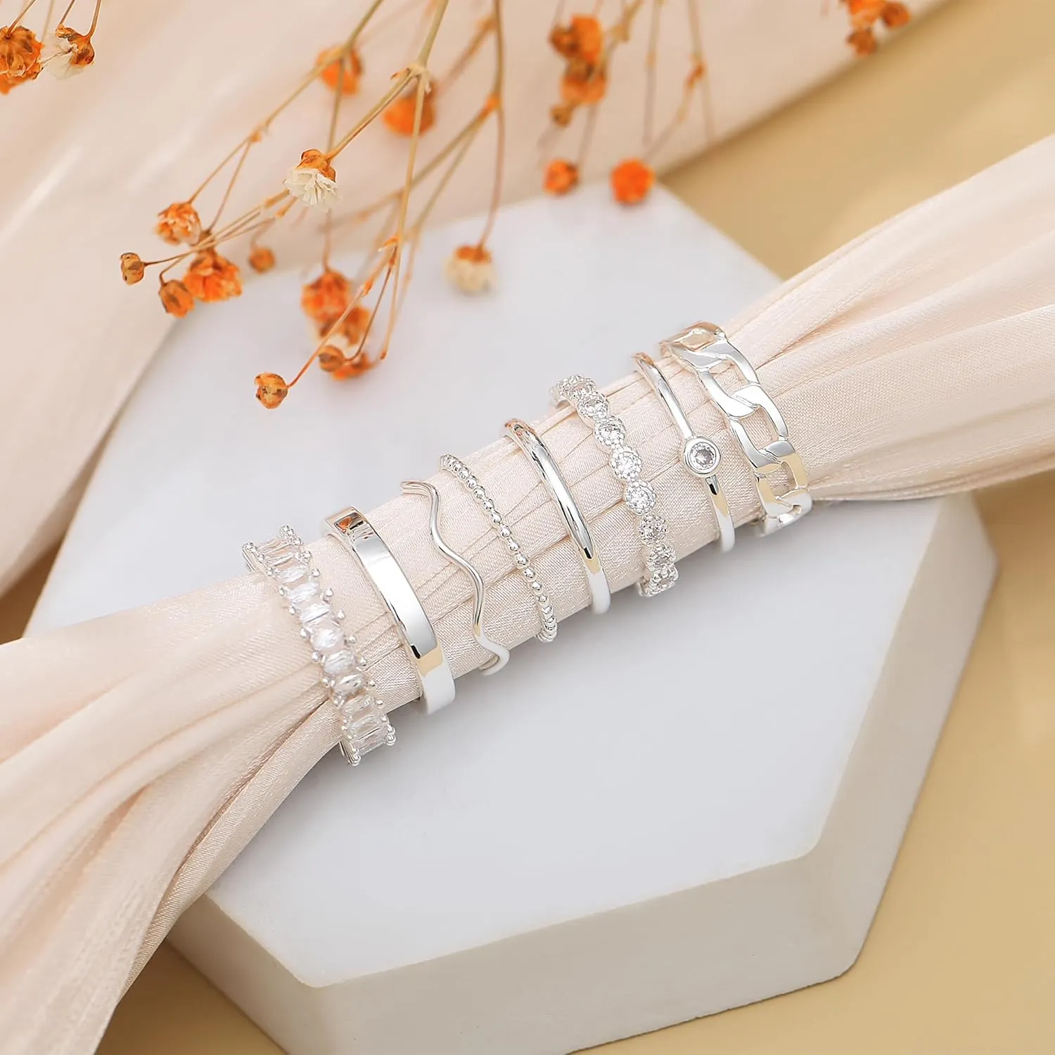 WFYOU Gold Rings for Women Non Tarnish 8PCS 14K Gold Plated Stacking Ring for Women Band Simple Cute Stackable Knuckle Silver Rings for Women Dainty Gold Statement Ring Set Size 4-11 Jewelry