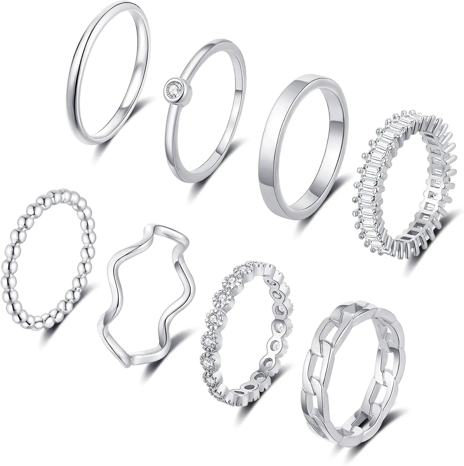 WFYOU Gold Rings for Women Non Tarnish 8PCS 14K Gold Plated Stacking Ring for Women Band Simple Cute Stackable Knuckle Silver Rings for Women Dainty Gold Statement Ring Set Size 4-11 Jewelry