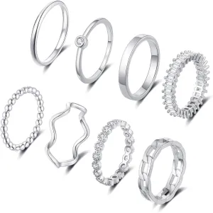 WFYOU Gold Rings for Women Non Tarnish 8PCS 14K Gold Plated Stacking Ring for Women Band Simple Cute Stackable Knuckle Silver Rings for Women Dainty Gold Statement Ring Set Size 4-11 Jewelry