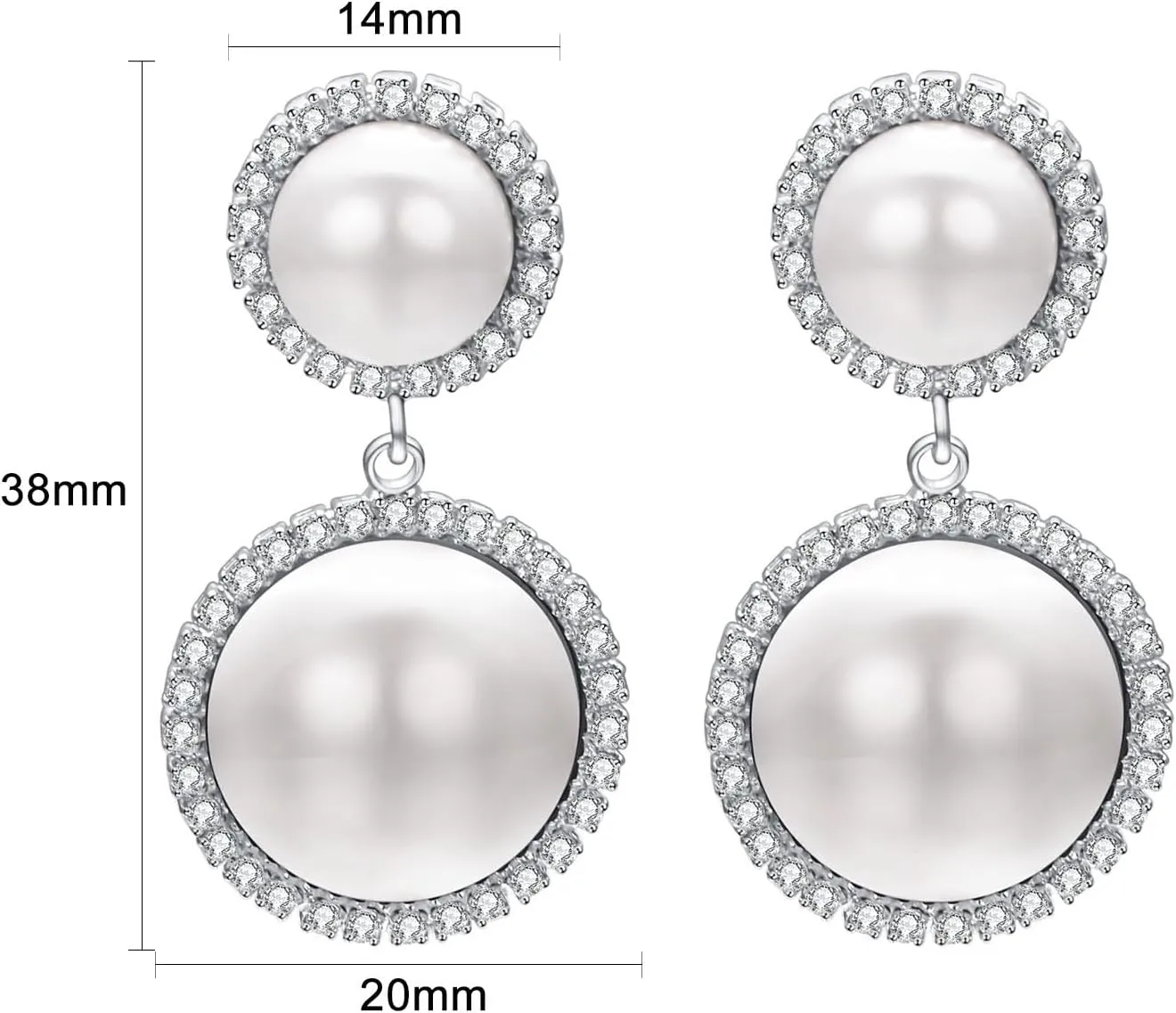 White Pearl Dangle Earrings for Women Gold Plated Cubic Zirconia Earrings Long Drop Jewelry Gift