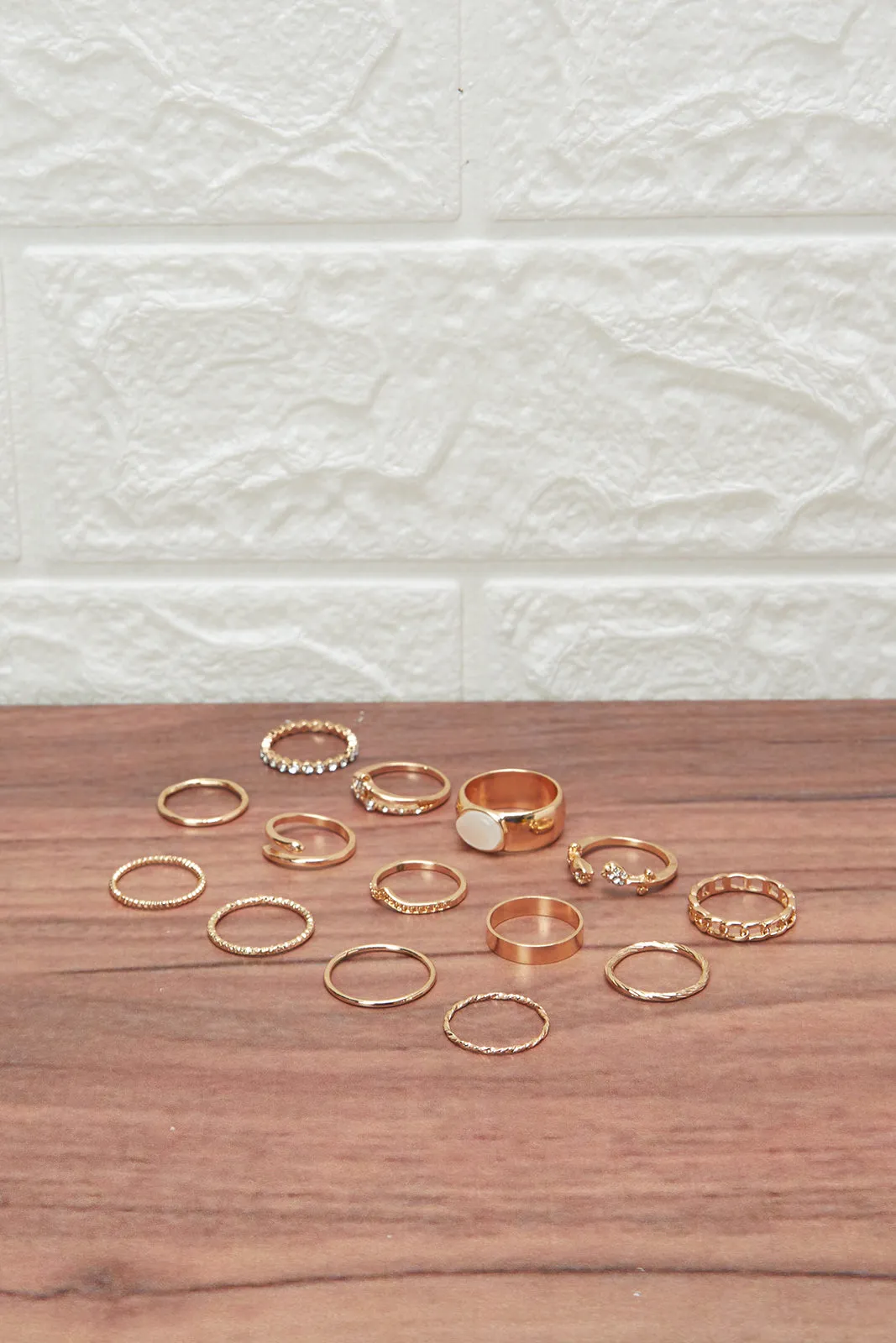 Women Gold Embellished Ring Set (12 Piece)