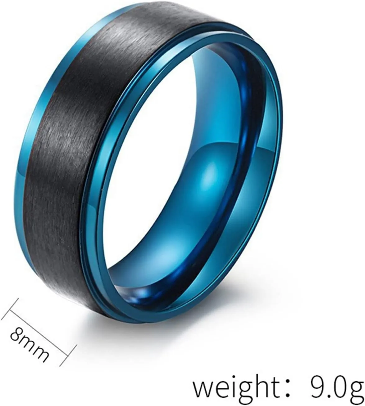 Women's Promise Rings, Rings for Men Stainless Steel Blue and Black Brushed Ring 8mm Valentine's Day Couple Rings