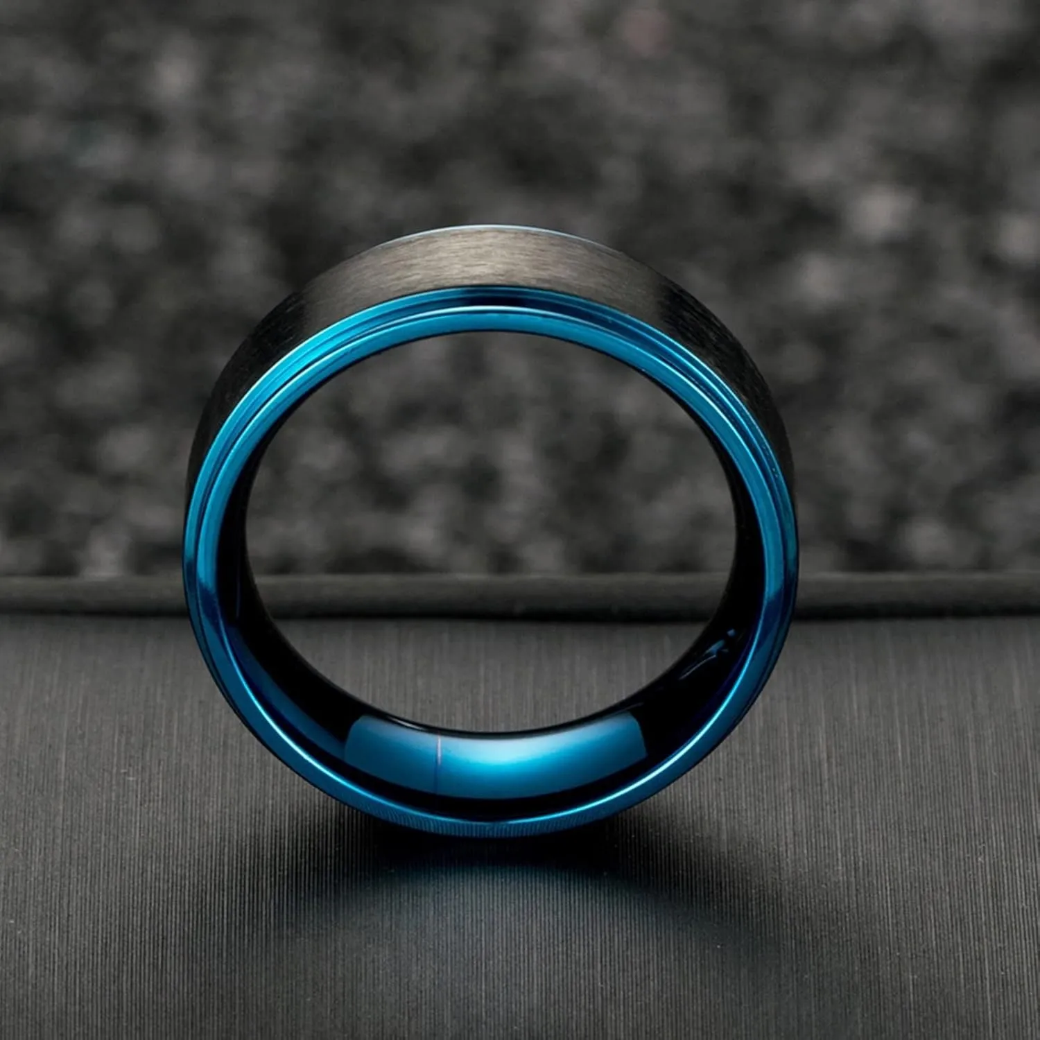 Women's Promise Rings, Rings for Men Stainless Steel Blue and Black Brushed Ring 8mm Valentine's Day Couple Rings
