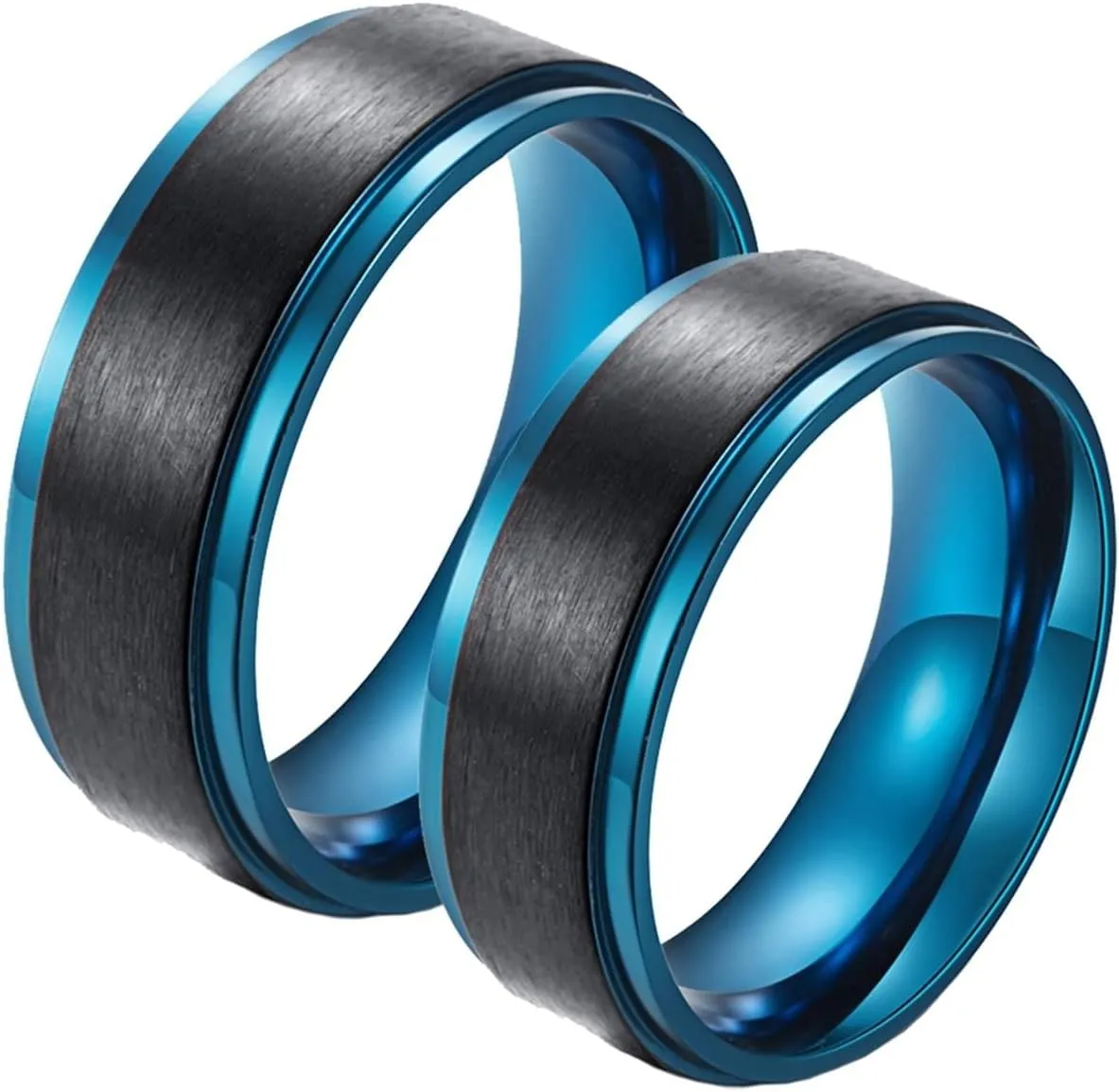 Women's Promise Rings, Rings for Men Stainless Steel Blue and Black Brushed Ring 8mm Valentine's Day Couple Rings