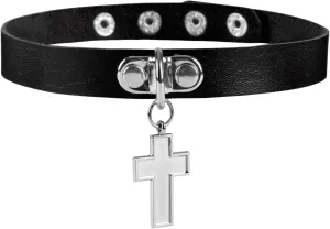 Womens Punk Gothic Pu Leather Necklace Cross Necklaces For Pendant Choker Collar Necklace Dance Club Party Rave
