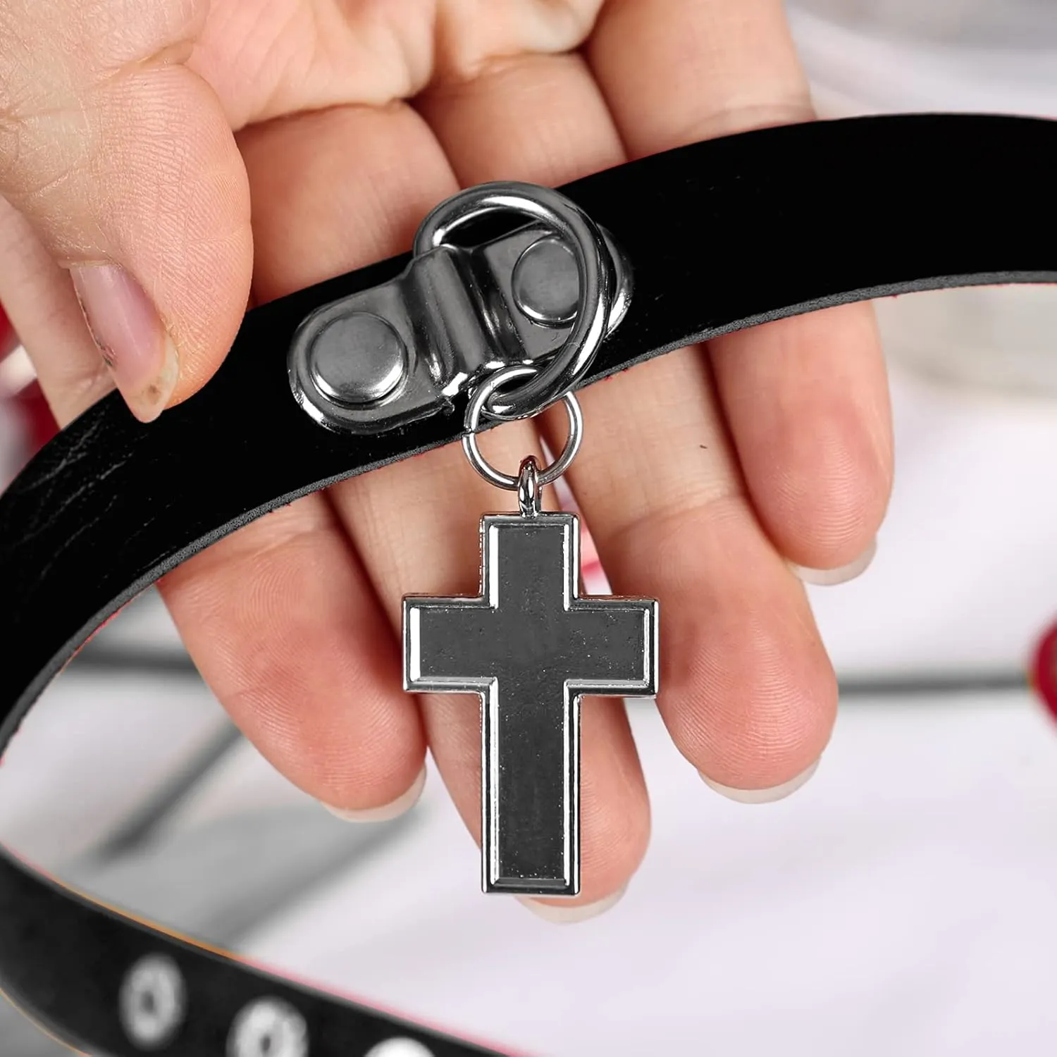 Womens Punk Gothic Pu Leather Necklace Cross Necklaces For Pendant Choker Collar Necklace Dance Club Party Rave