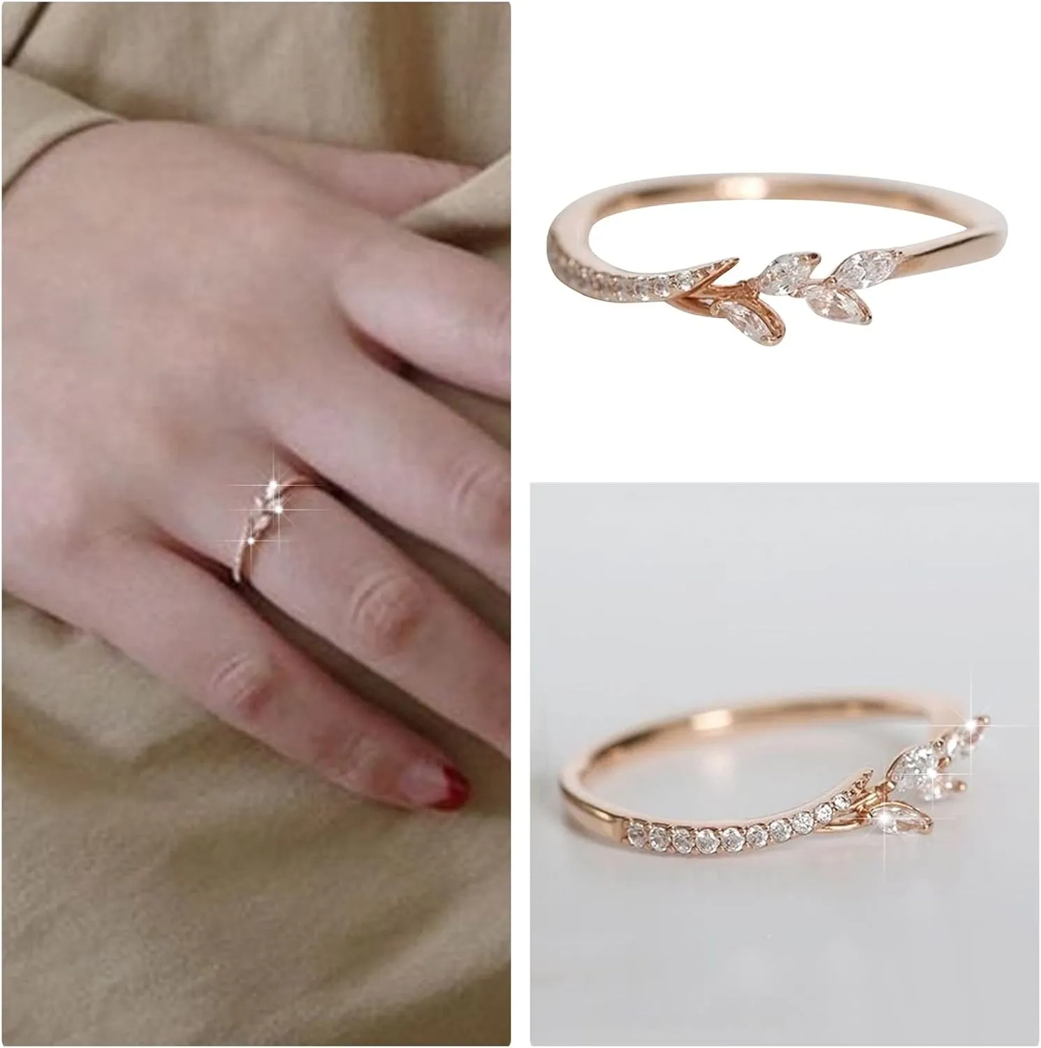 Women's Wrap Around Olive Leaf Branch Rings Stackable Statement Ring Bridal Engagement Band Jewelry Gift for Wife Mom