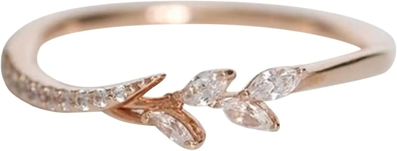 Women's Wrap Around Olive Leaf Branch Rings Stackable Statement Ring Bridal Engagement Band Jewelry Gift for Wife Mom