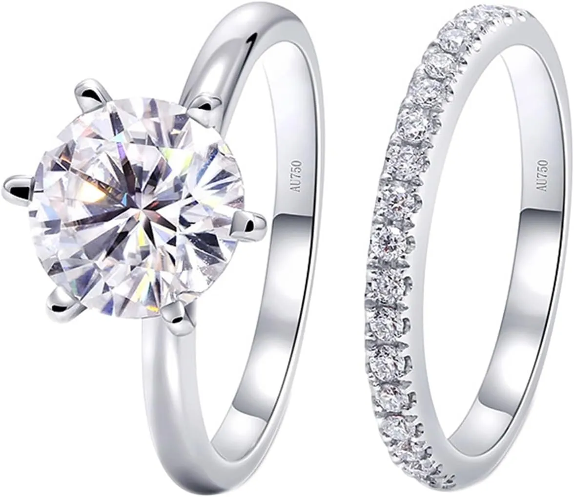 Wycian Promise Ring Engraved, 18Kt Gold Ring White Round Created Diamond Stackable Knuckle for Women Engagement