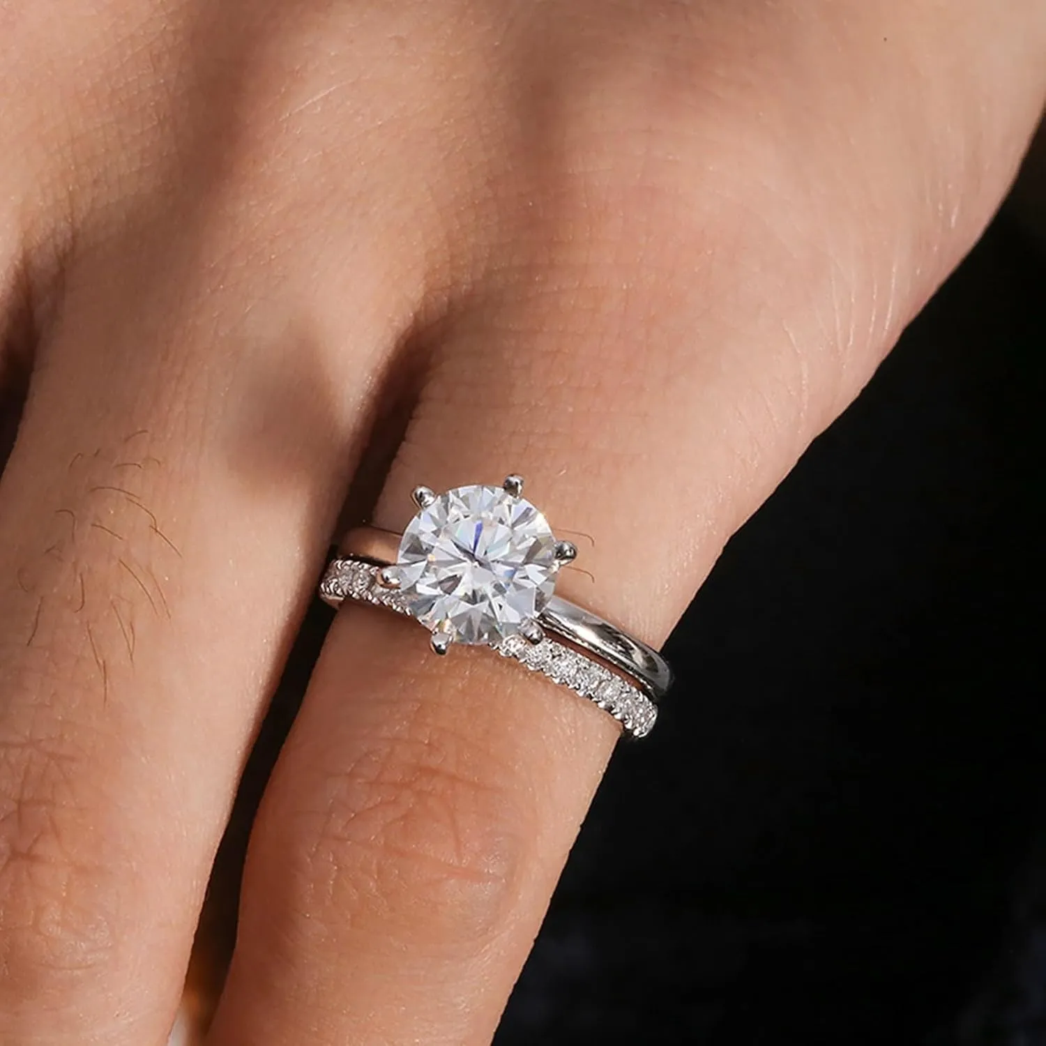 Wycian Promise Ring Engraved, 18Kt Gold Ring White Round Created Diamond Stackable Knuckle for Women Engagement