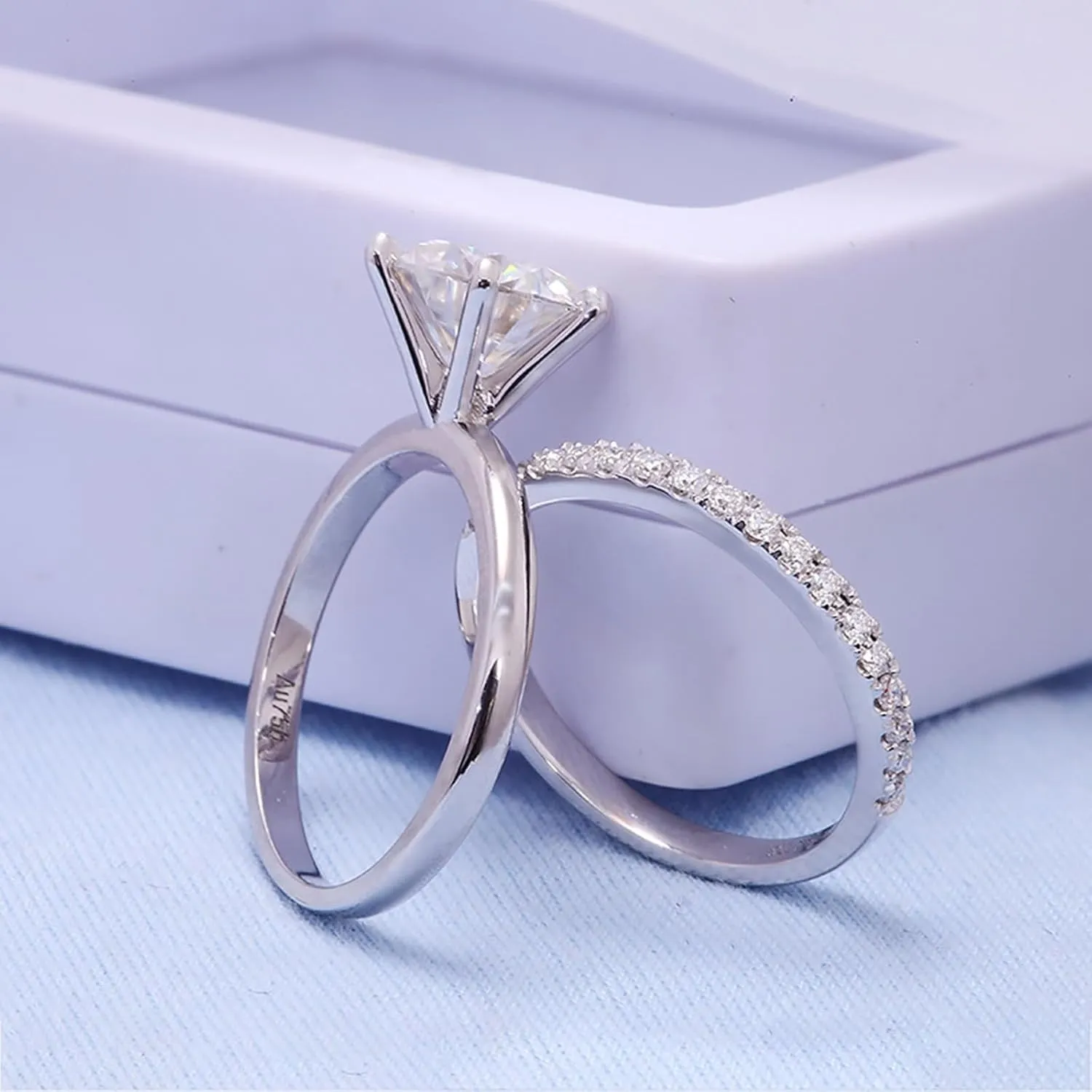 Wycian Promise Ring Engraved, 18Kt Gold Ring White Round Created Diamond Stackable Knuckle for Women Engagement