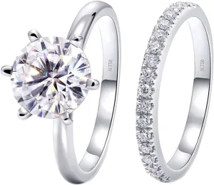 Wycian Promise Ring Engraved, 18Kt Gold Ring White Round Created Diamond Stackable Knuckle for Women Engagement