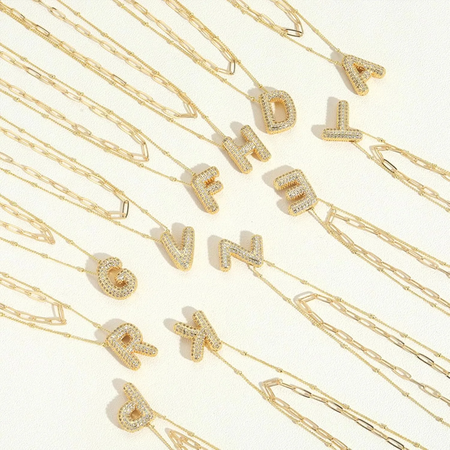 YANCHUN Letter Necklace Gold Layered Initial Necklaces for Women Rhinestone Charm A-Z Pendant Necklace Dainty Layered Paperclip Chain Letter Pendant Necklaces