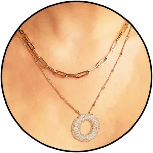 YANCHUN Letter Necklace Gold Layered Initial Necklaces for Women Rhinestone Charm A-Z Pendant Necklace Dainty Layered Paperclip Chain Letter Pendant Necklaces
