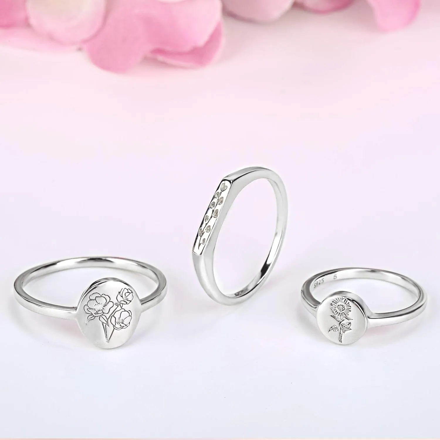 YeGieonr 18K Gold Plated Sterling Silver Rings for Women, Handmade Engraved Sunflower Flower Signet Rings Minimalistic Statement Ring, Delicate Jewelry Gift for Women/Girls