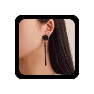 YienDoo Black Long Tassel Earrings Vintage Dot Studs Long Fringe Chain Dangle Drop Earrings Unique Black Geometric Round Stud Earrings Statement Tassel Earrings Jewelry for Women