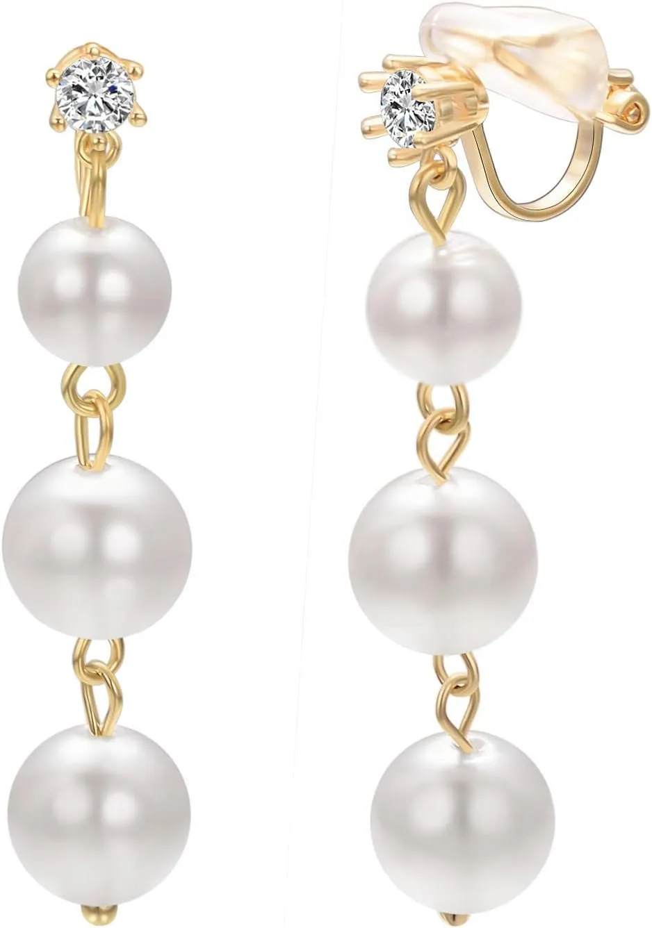 Yoursfs White Pearl Dangle Clip on Earrings for Women 18K Gold Plated Faux Pearl Drop Earrings Fashion Jewelry for Wedding Earrings